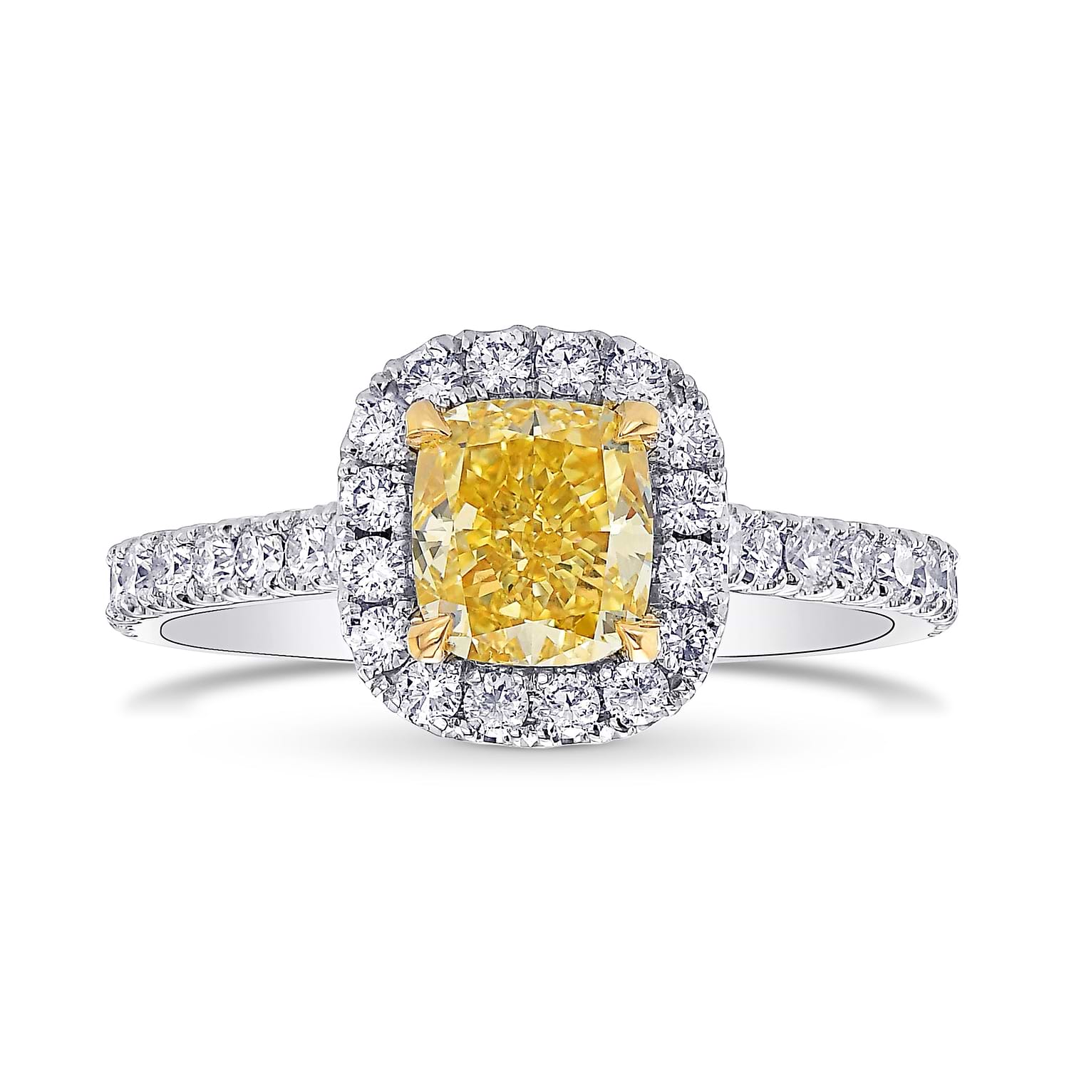Fancy Vivid Yellow Cushion Diamond Halo Ring