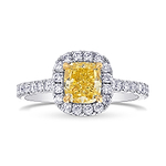Fancy Vivid Yellow Cushion Diamond Halo Ring