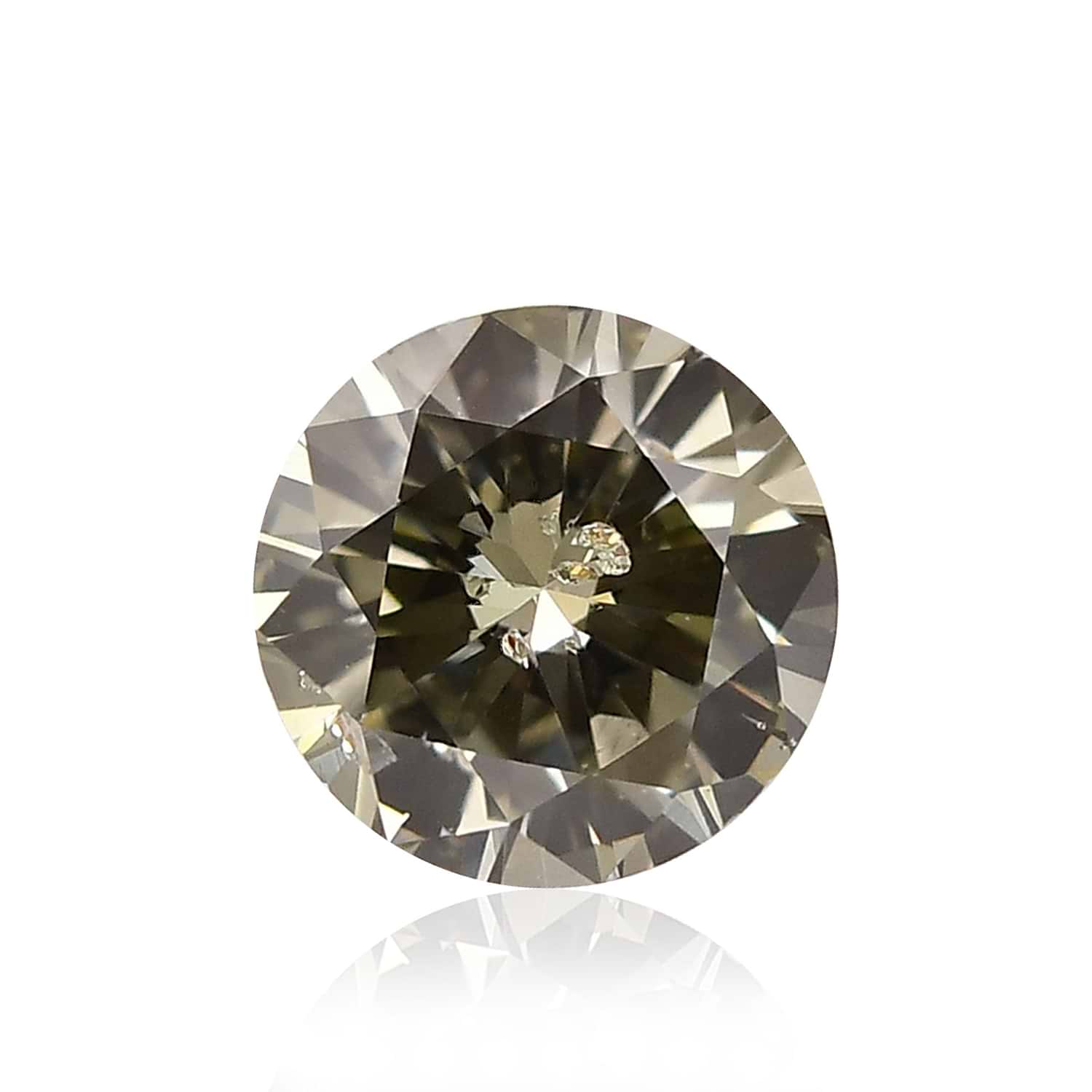 0.53 Carat Fancy Dark Gray Yellowish Green Round Brillant Diamond I1 GIA