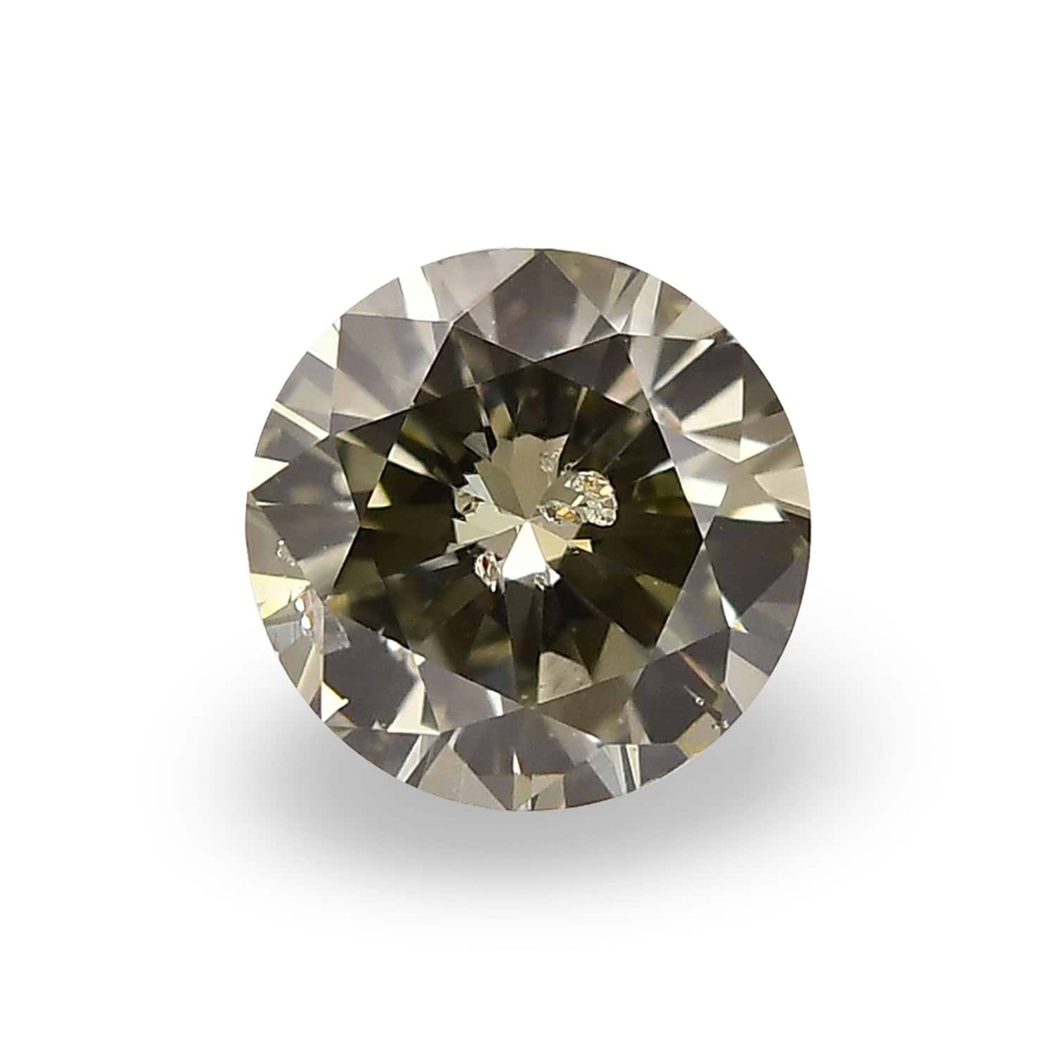0.53 Carat Fancy Dark Gray Yellowish Green Round Brillant Diamond I1 GIA