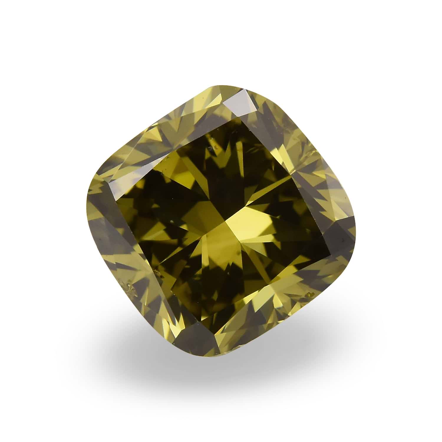 1.51 Carat Fancy Dark Gray Greenish Yellow Cushion Diamond SI2 GIA
