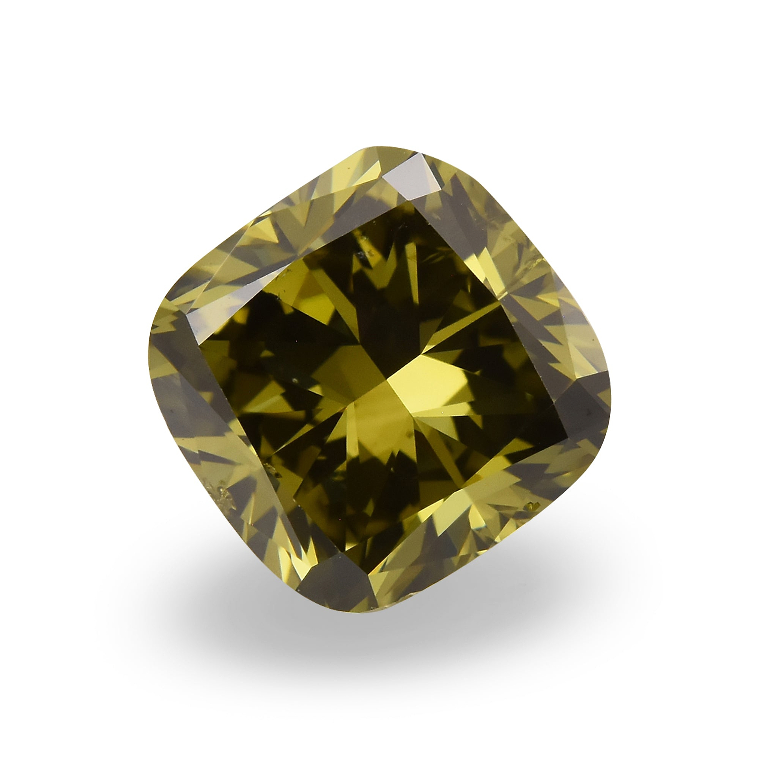 1.51 Carat Fancy Dark Gray Greenish Yellow Cushion Diamond SI2 GIA