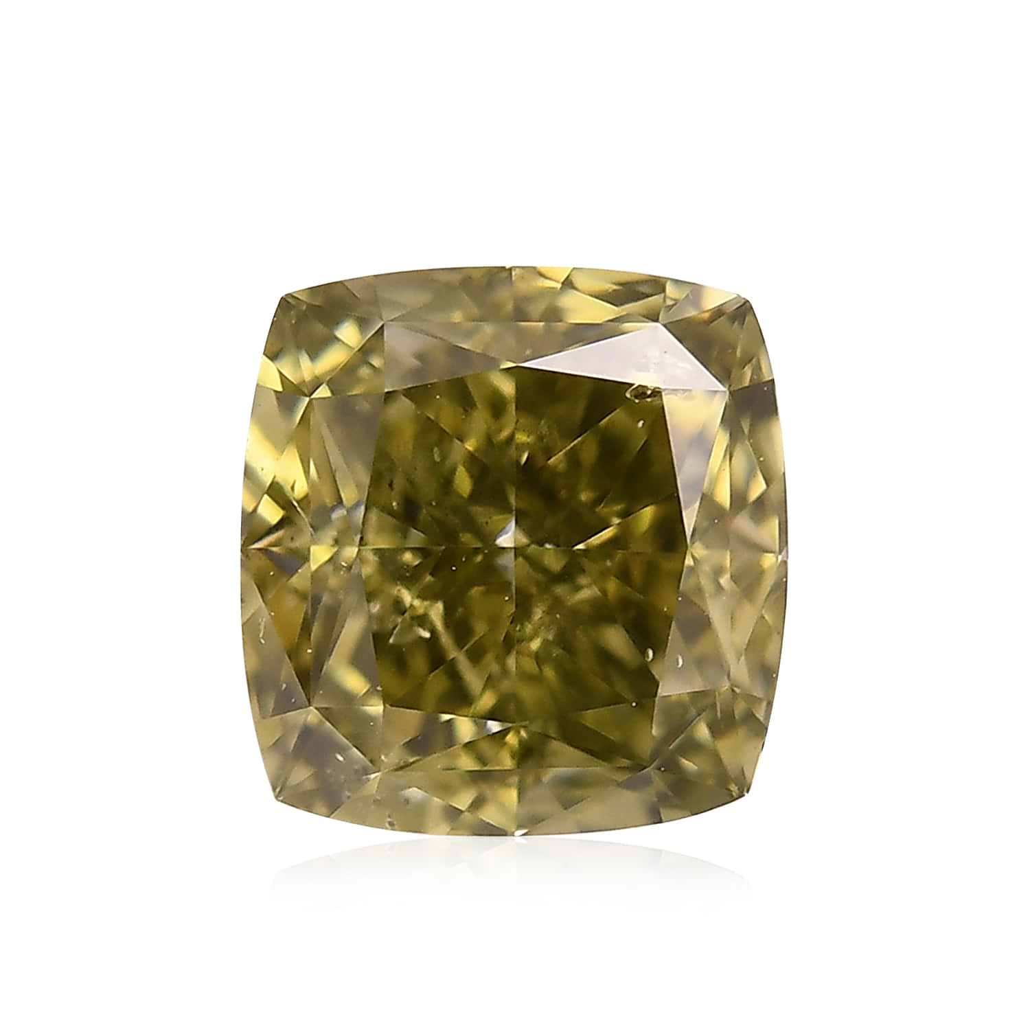 0.66 Carat Fancy Deep Grayish Yellowish Green Cushion Diamond SI2 GIA