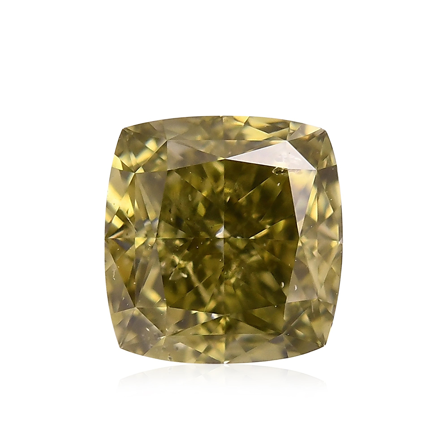 0.66 Carat Fancy Deep Grayish Yellowish Green Cushion Diamond SI2 GIA