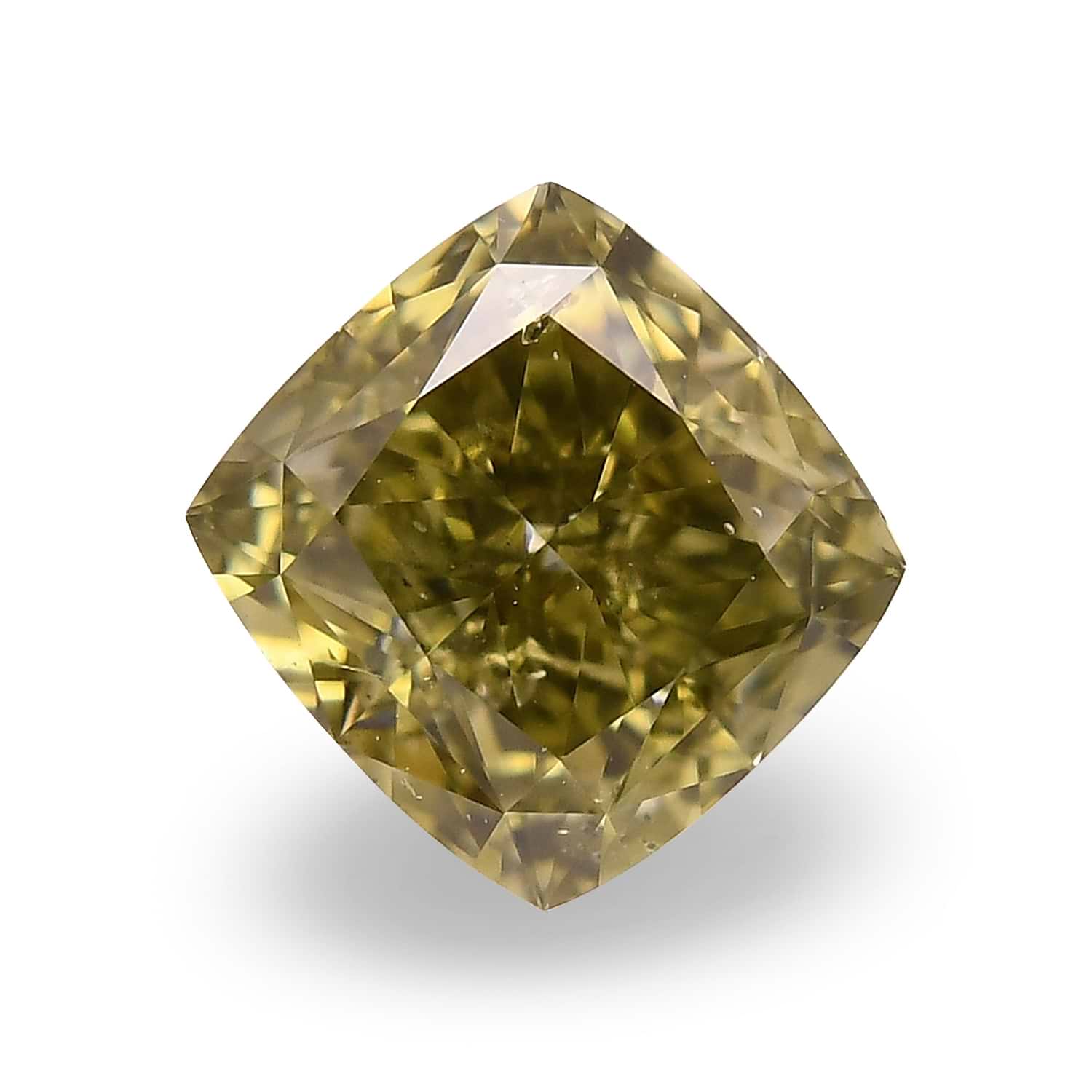 0.66 Carat Fancy Deep Grayish Yellowish Green Cushion Diamond SI2 GIA