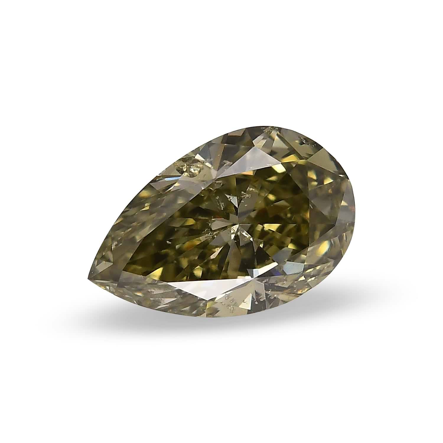 0.64 Carat Fancy Deep Grayish Yellowish Green Pear Diamond SI2 GIA