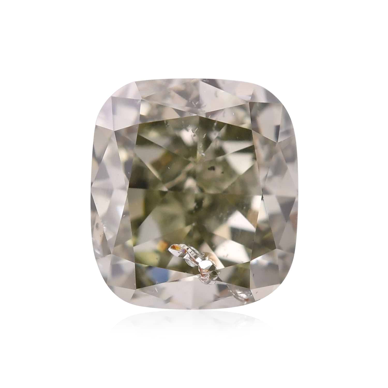 0.65 Carat Fancy Dark Gray Yellowish Green Cushion Diamond I1 GIA