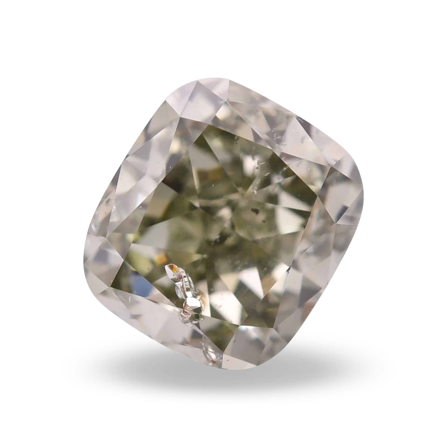 0.65 Carat Fancy Dark Gray Yellowish Green Cushion Diamond I1 GIA