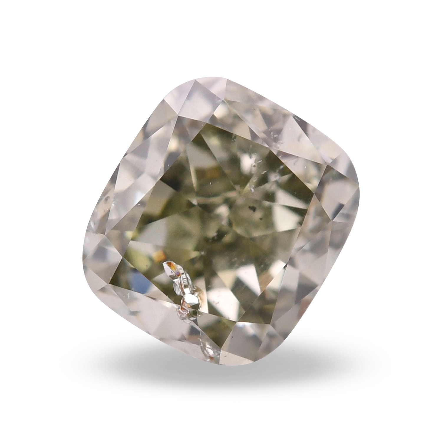 0.65 Carat Fancy Dark Gray Yellowish Green Cushion Diamond I1 GIA