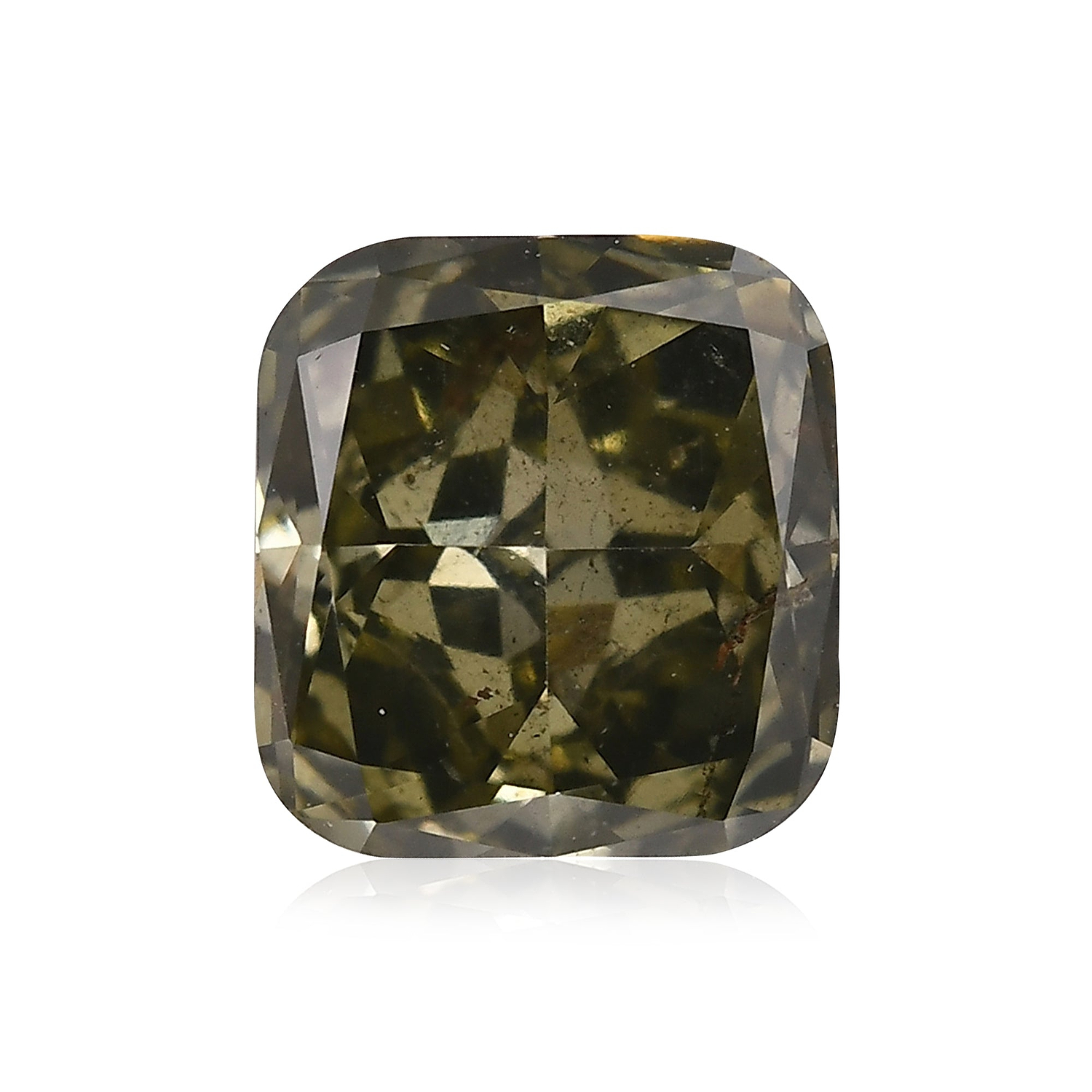 0.63 Carat Fancy Dark Gray Yellowish Green Cushion Diamond (I2) GIA
