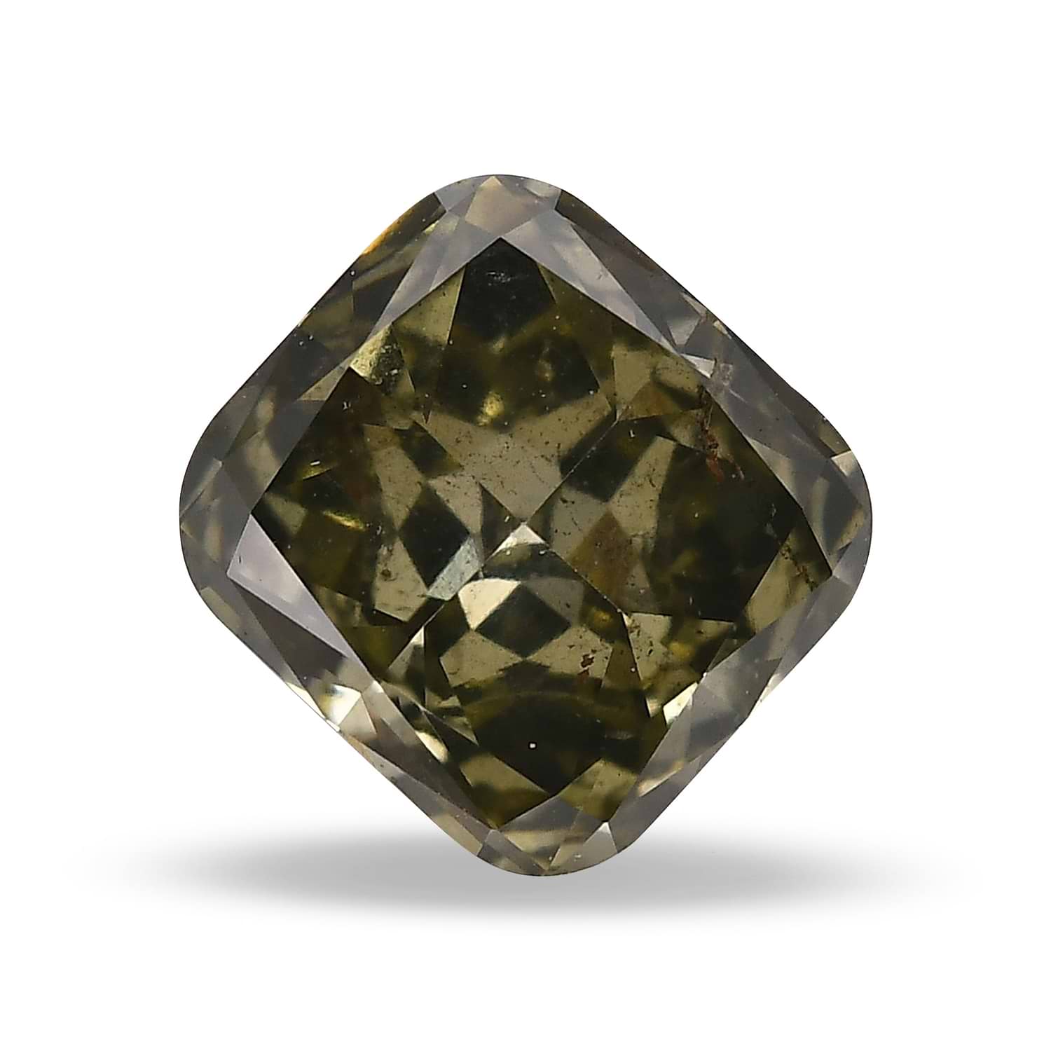 0.63 Carat Fancy Dark Gray Yellowish Green Cushion Diamond (I2) GIA