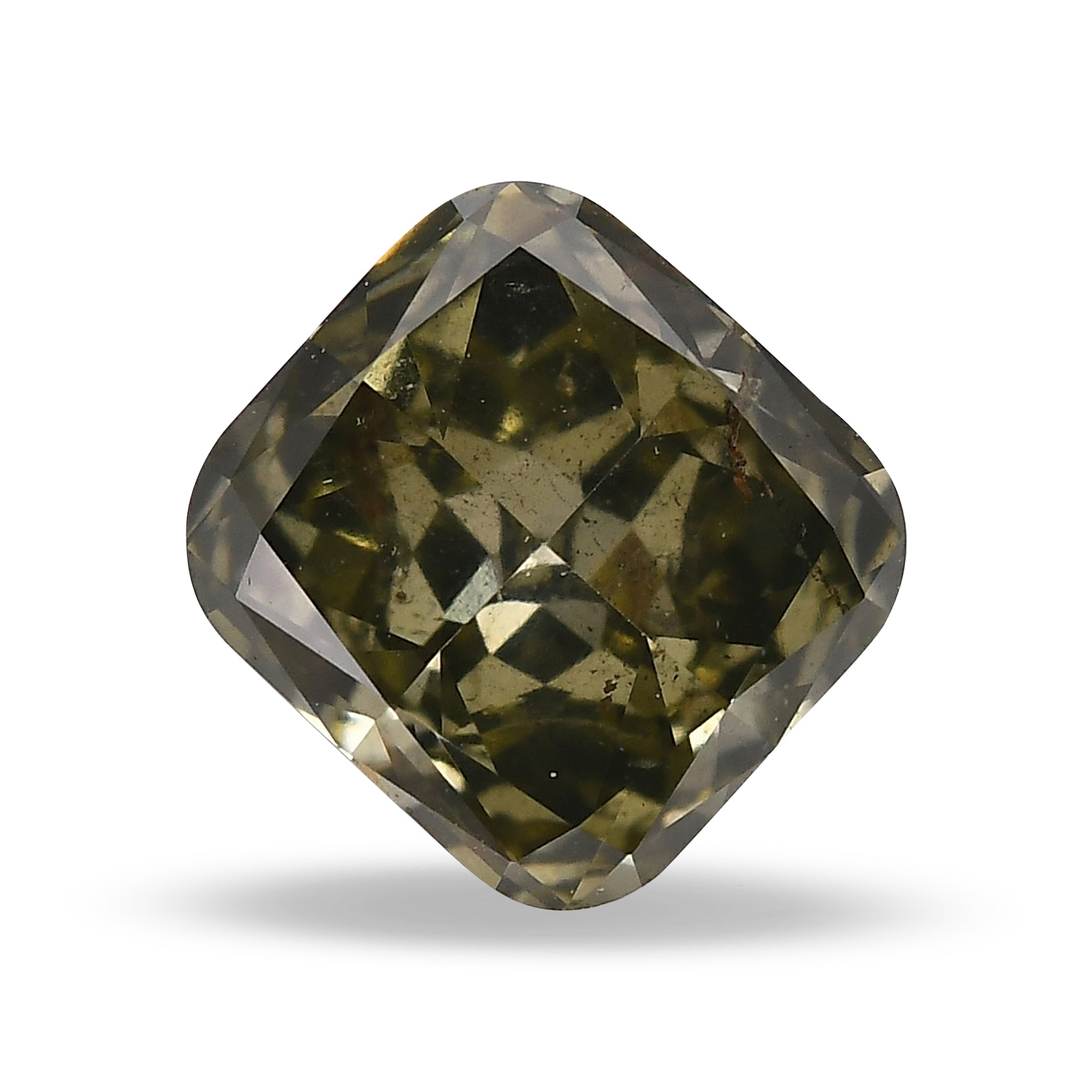 0.63 Carat Fancy Dark Gray Yellowish Green Cushion Diamond (I2) GIA