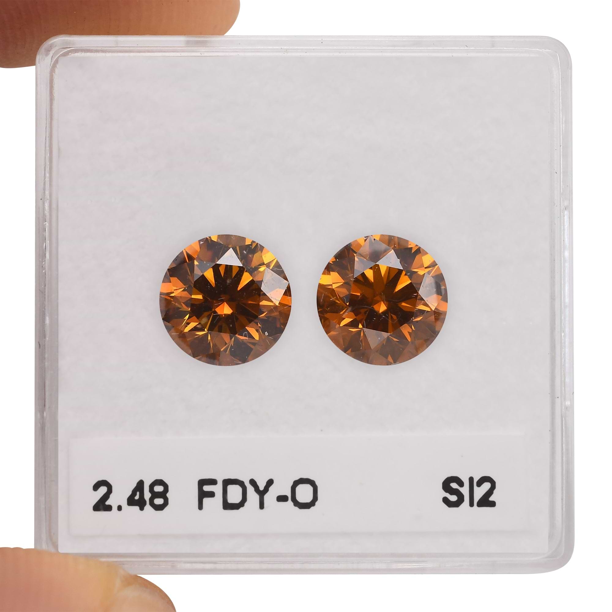 2.48 Carat Fancy Deep Yellowish Orange Round Brilliant Diamonds