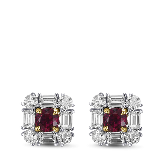 Extraordinary Round Red Ruby and Diamond Halo Stud Earrings
