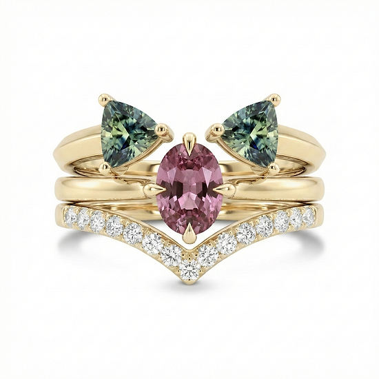 Spinel, Aquamarine and Diamond Trio Stack Rings