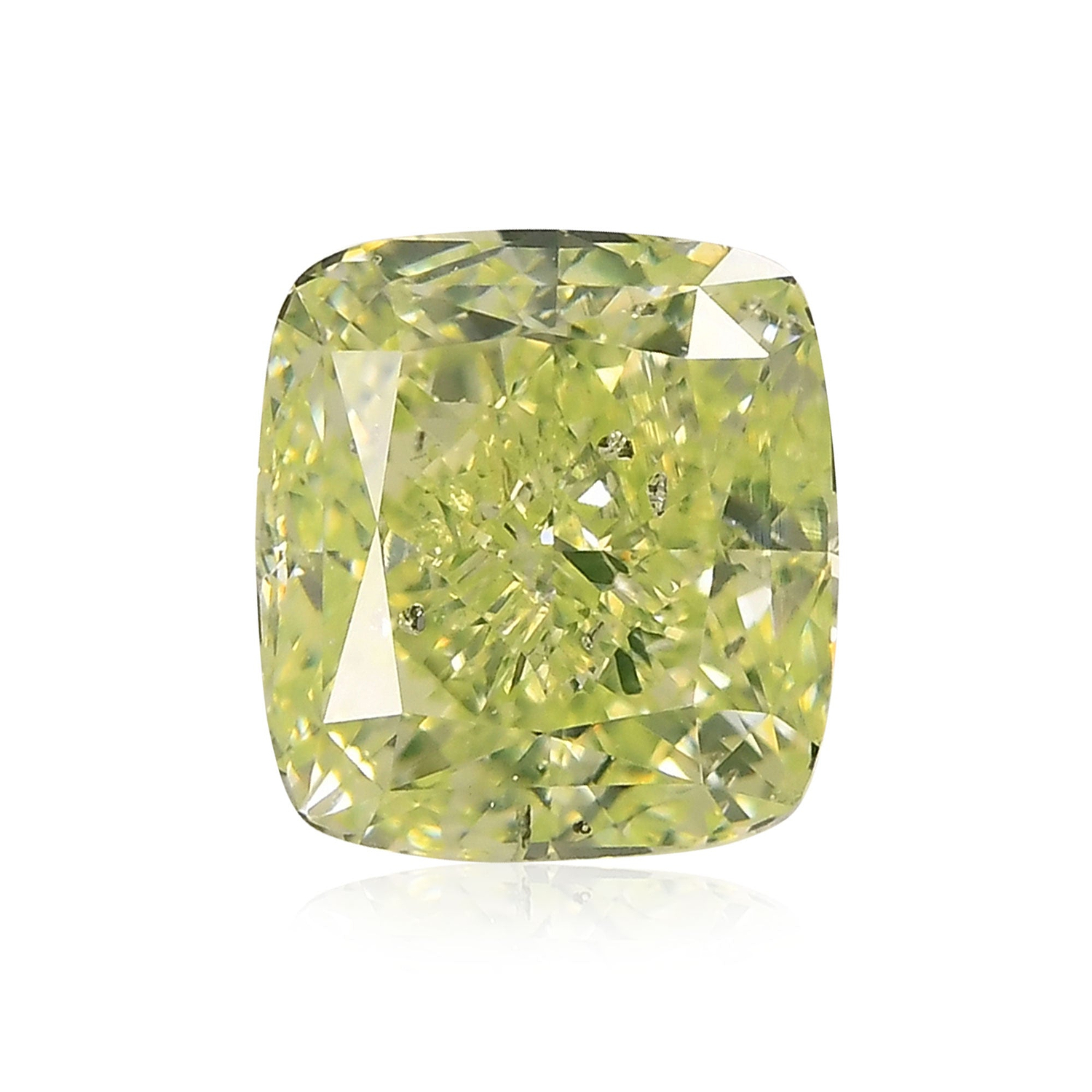 2.02 Carat Fancy Intense Yellow Green Cushion Diamond I1 GIA