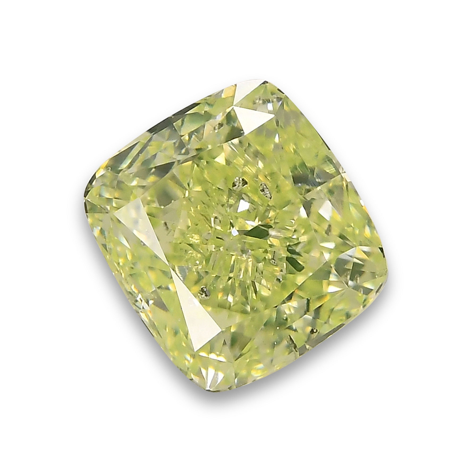2.02 Carat Fancy Intense Yellow Green Cushion Diamond I1 GIA