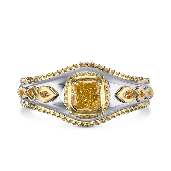 Men's Fancy Intense Yellow Cushion Solitaire Diamond Ring