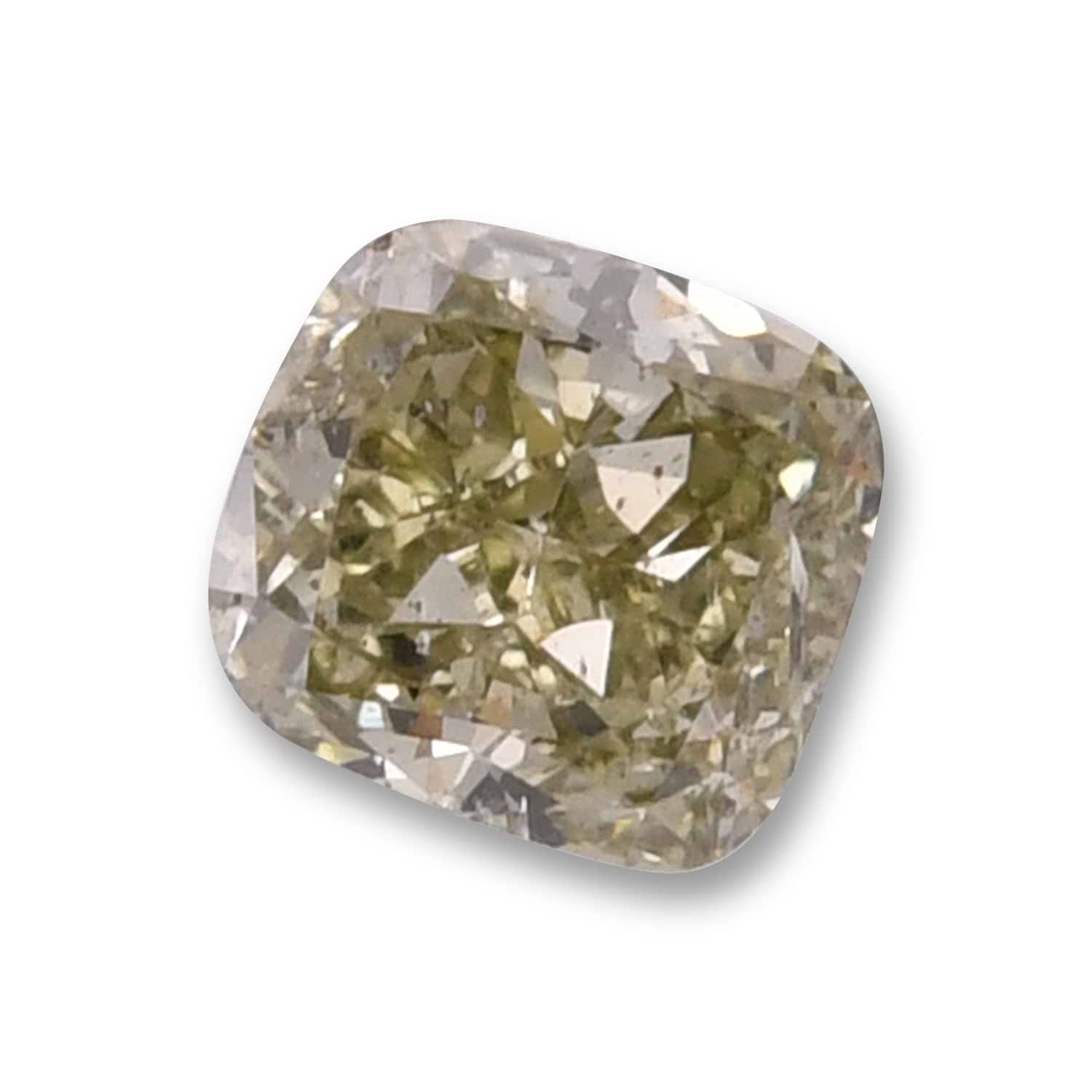 0.56 Carat Fancy Gray Greenish Yellow Cushion Diamond (I1) GIA