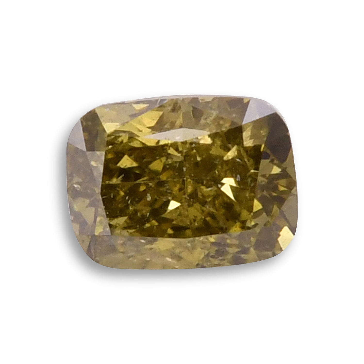 0.69 Carat Fancy Deep Brownish Greenish Yellow Cushion Diamond (I2) GIA