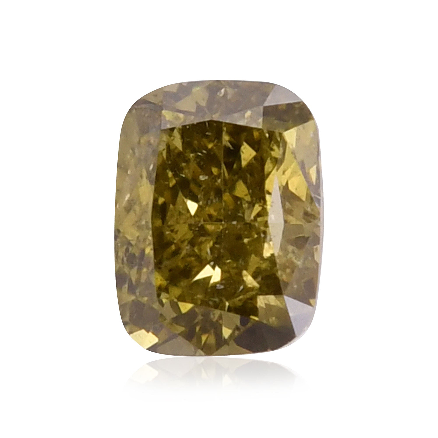 0.69 Carat Fancy Deep Brownish Greenish Yellow Cushion Diamond (I2) GIA