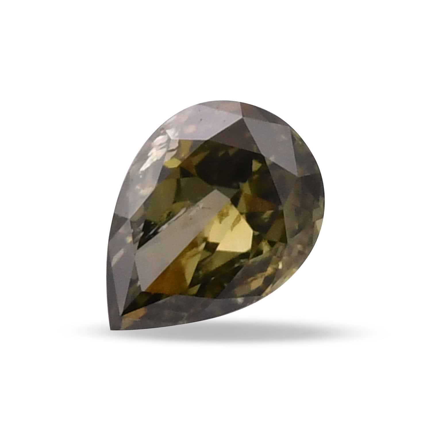0.39 Carat Fancy Deep Grayish Yellowish Green Pear Diamond (SI2) GIA
