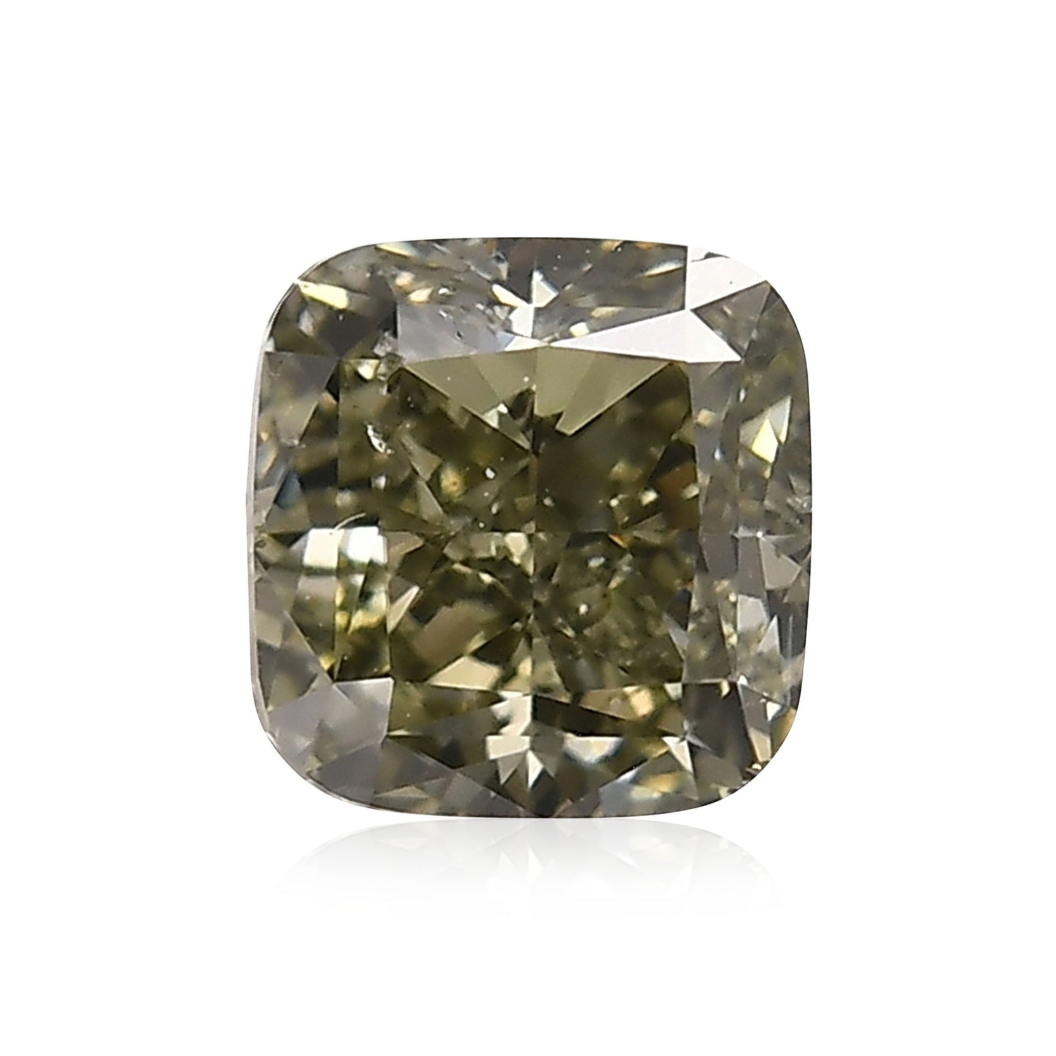 1.00 Carat Fancy Dark Gray Yellowish Green Cushion Diamond SI2 GIA