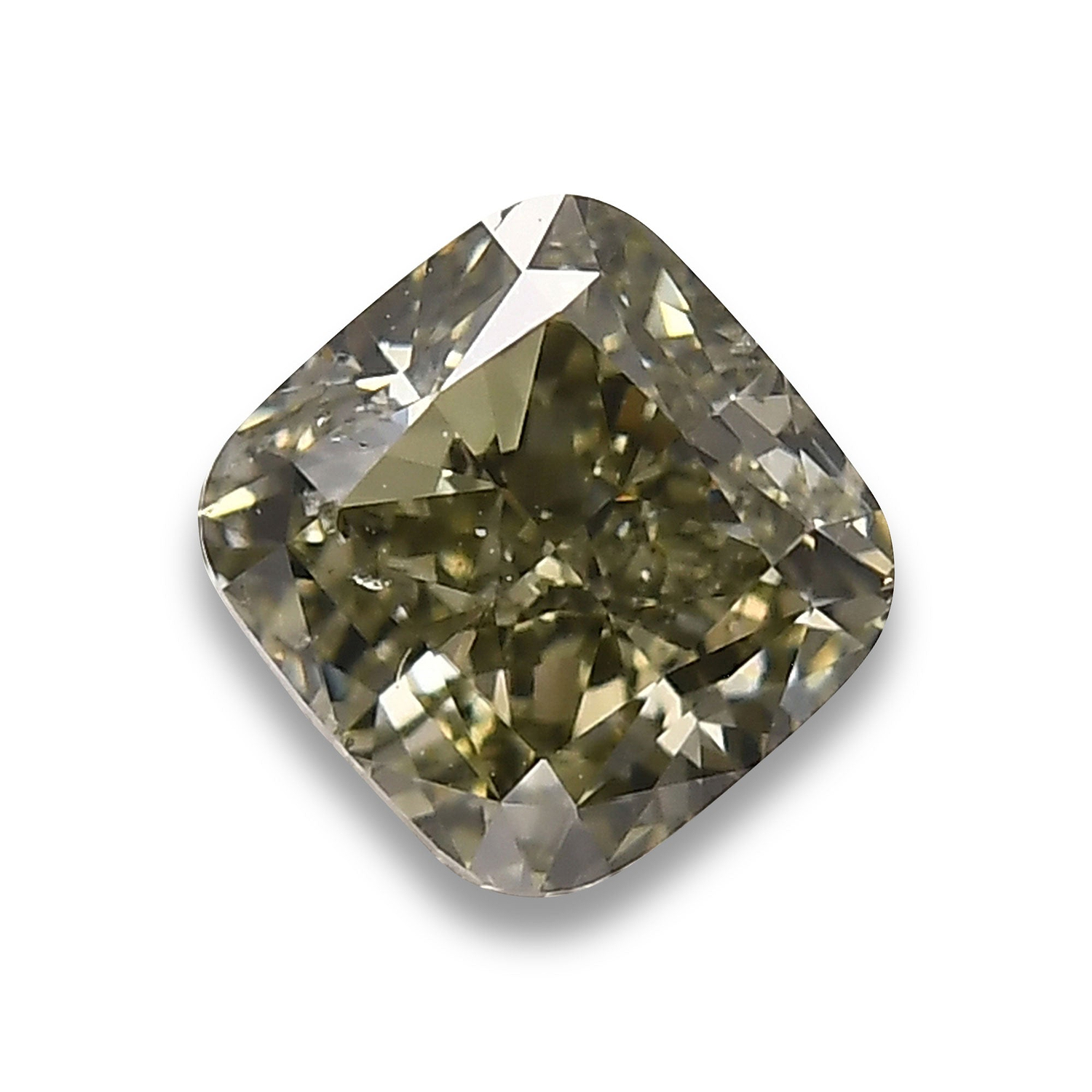 1.00 Carat Fancy Dark Gray Yellowish Green Cushion Diamond SI2 GIA