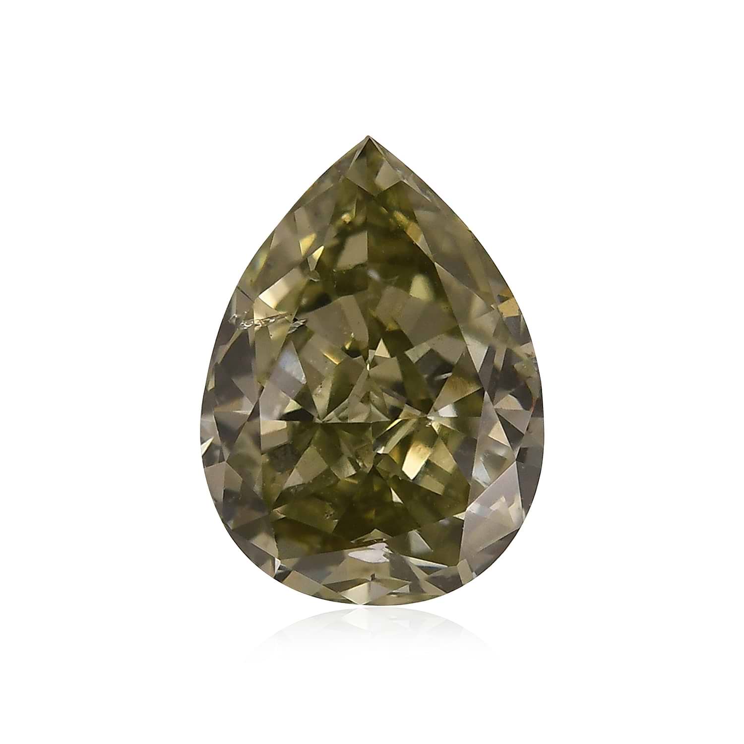 0.88 Carat Fancy Grayish Yellowish Green Pear Diamond SI2 GIA