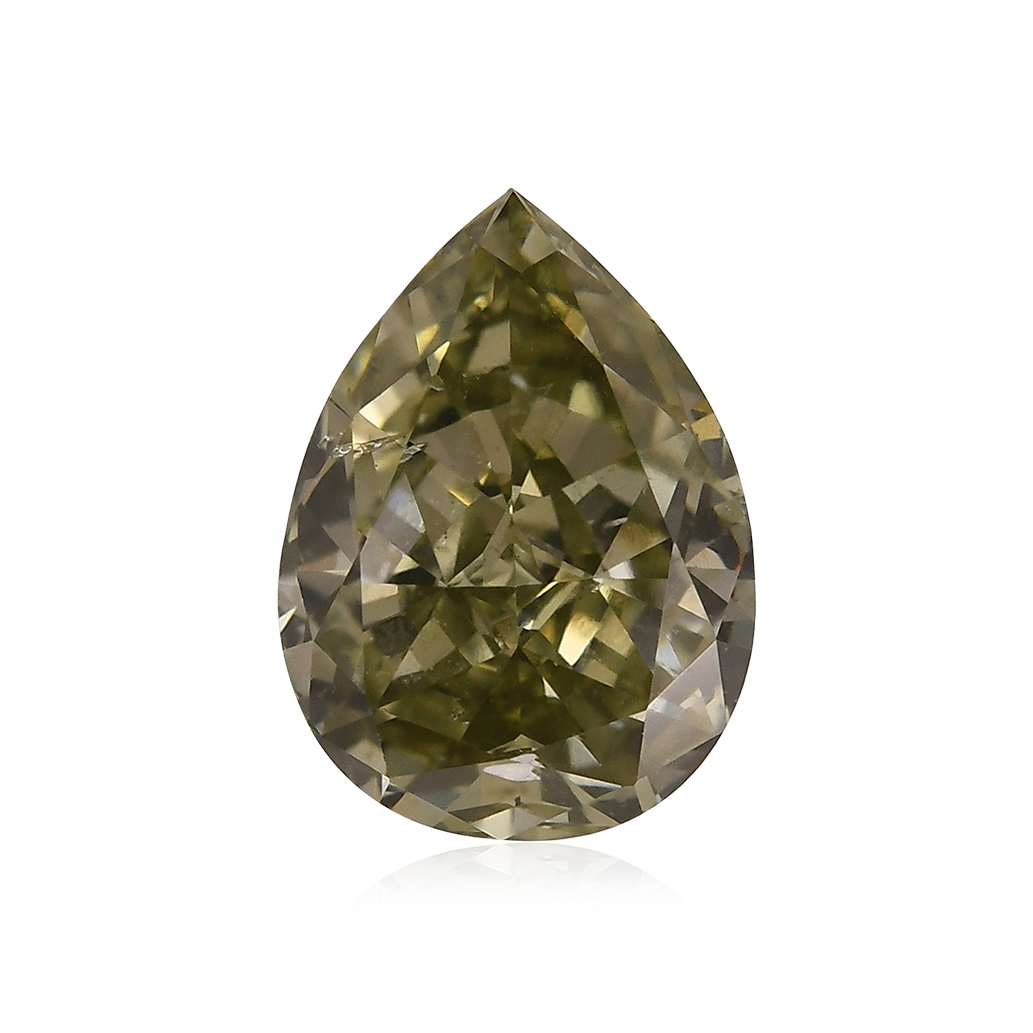 0.88 Carat Fancy Grayish Yellowish Green Pear Diamond SI2 GIA