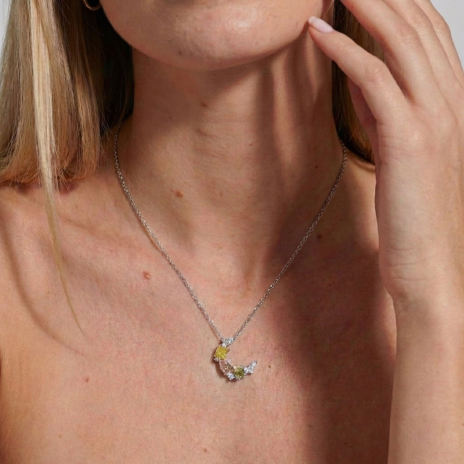 Multicolor Diamond Half Moon Couture Pendant