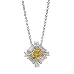 Fancy Yellow Radiant and Baguette Diamond Halo Pendant