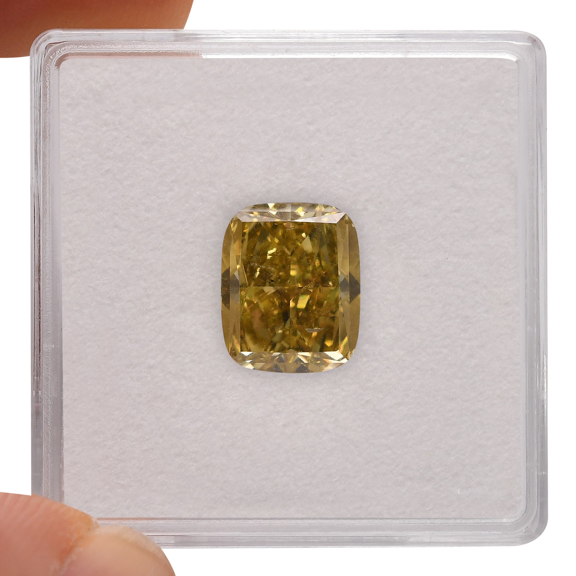 3.01 Carat Fancy Deep Brownish Greenish Yellow Cushion Diamond SI1
