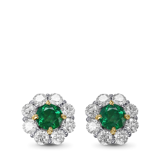 Round Emerald and Diamond Halo Earrings