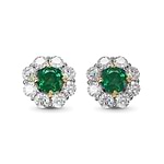 Round Emerald and Diamond Halo Earrings