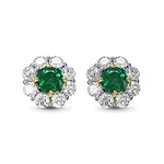 Round Emerald and Diamond Halo Earrings