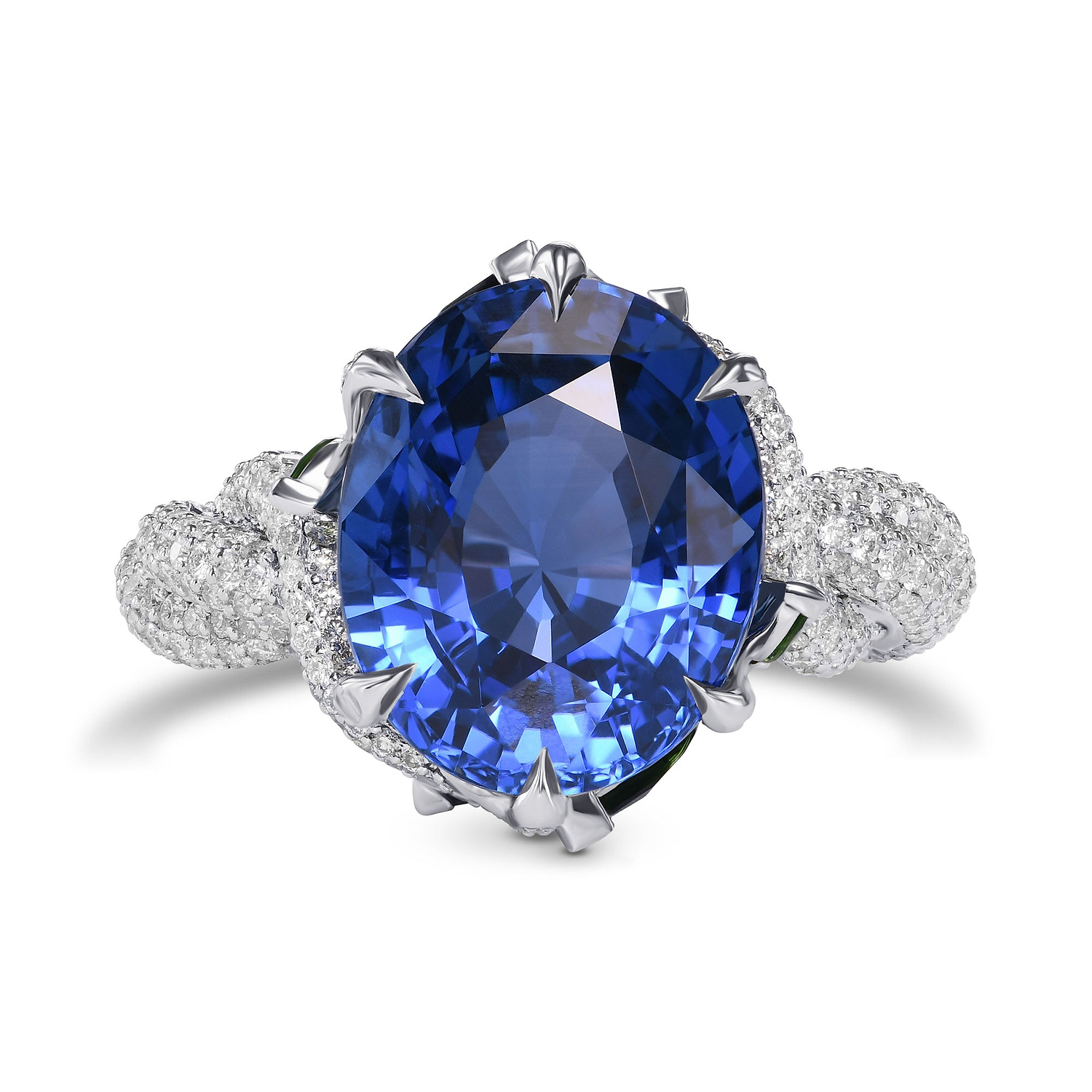 Extraordinary No Heat Oval Sapphire and Diamond Side Stone Ring