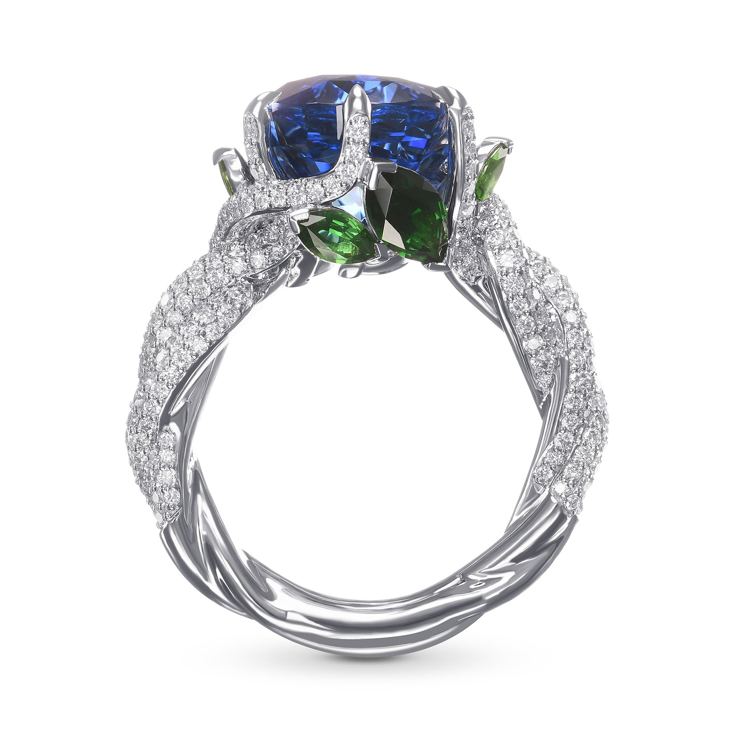 Extraordinary No Heat Oval Sapphire and Diamond Side Stone Ring