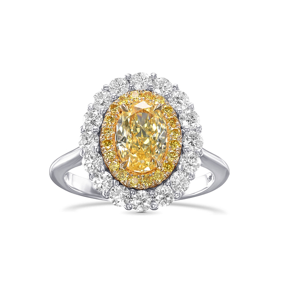 Fancy Intense Yellow Oval Double Halo Diamond Ring