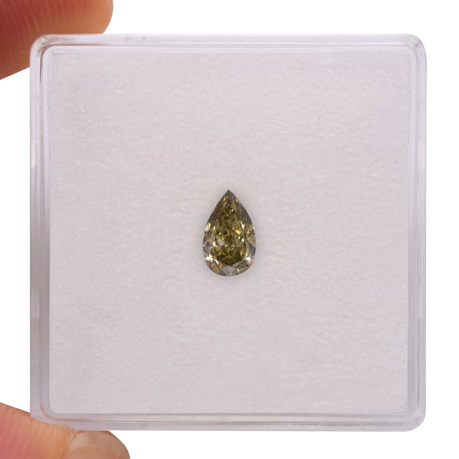 0.40 Carat Fancy Deep Grayish Greenish Yellow Pear Diamond SI2 GIA