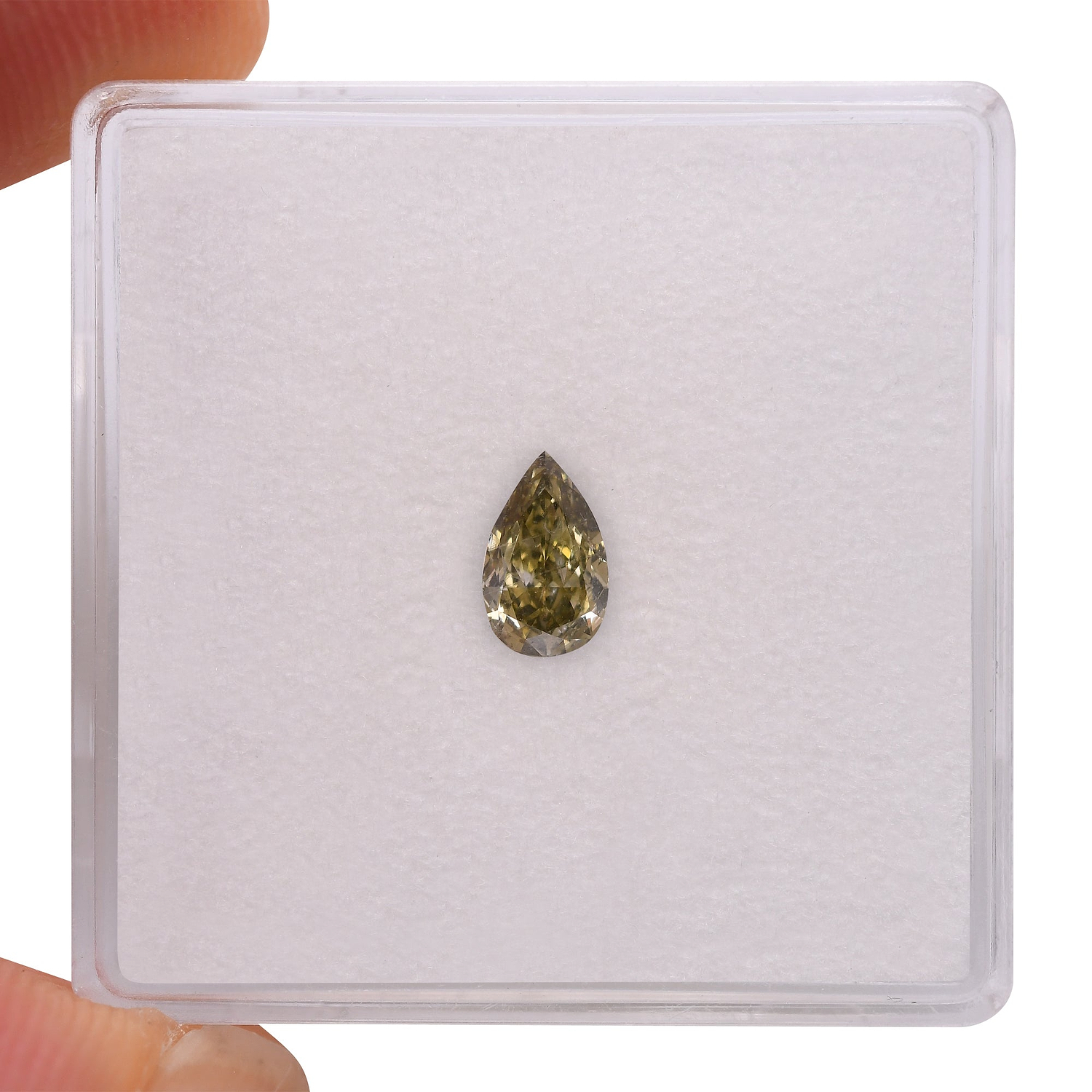 0.40 Carat Fancy Deep Grayish Greenish Yellow Pear Diamond SI2 GIA