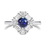 Round Blue Sapphire and Diamond Halo Ring