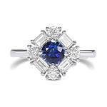 Round Blue Sapphire and Diamond Halo Ring