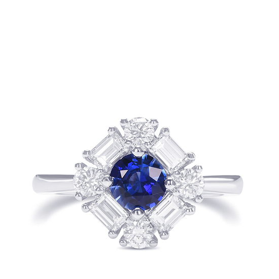 Round Blue Sapphire and Diamond Halo Ring
