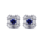 Blue Round Sapphire & Diamond Halo Stud Earrings