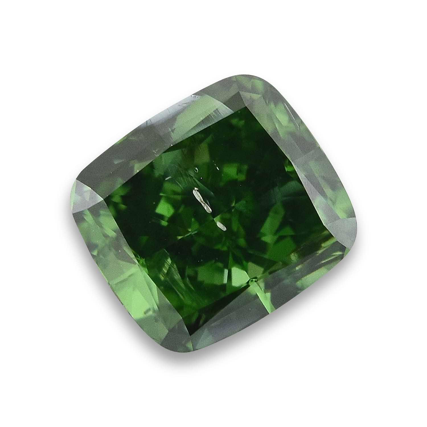 0.50 Carat Fancy Deep Green Cushion Diamond I2 GIA