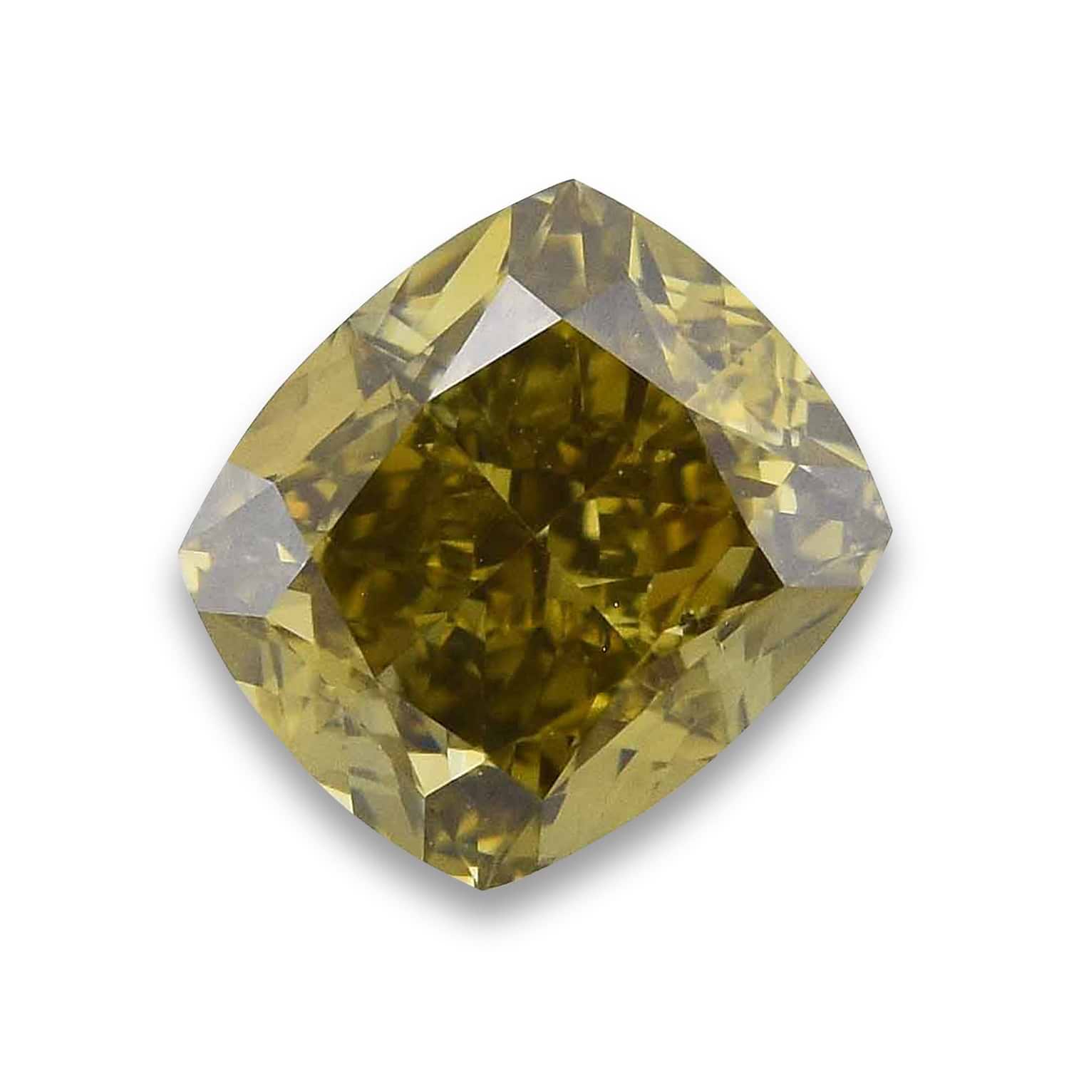 1.01 Carat Fancy Dark Brown Greenish Yellow Cushion Diamond SI1 GIA