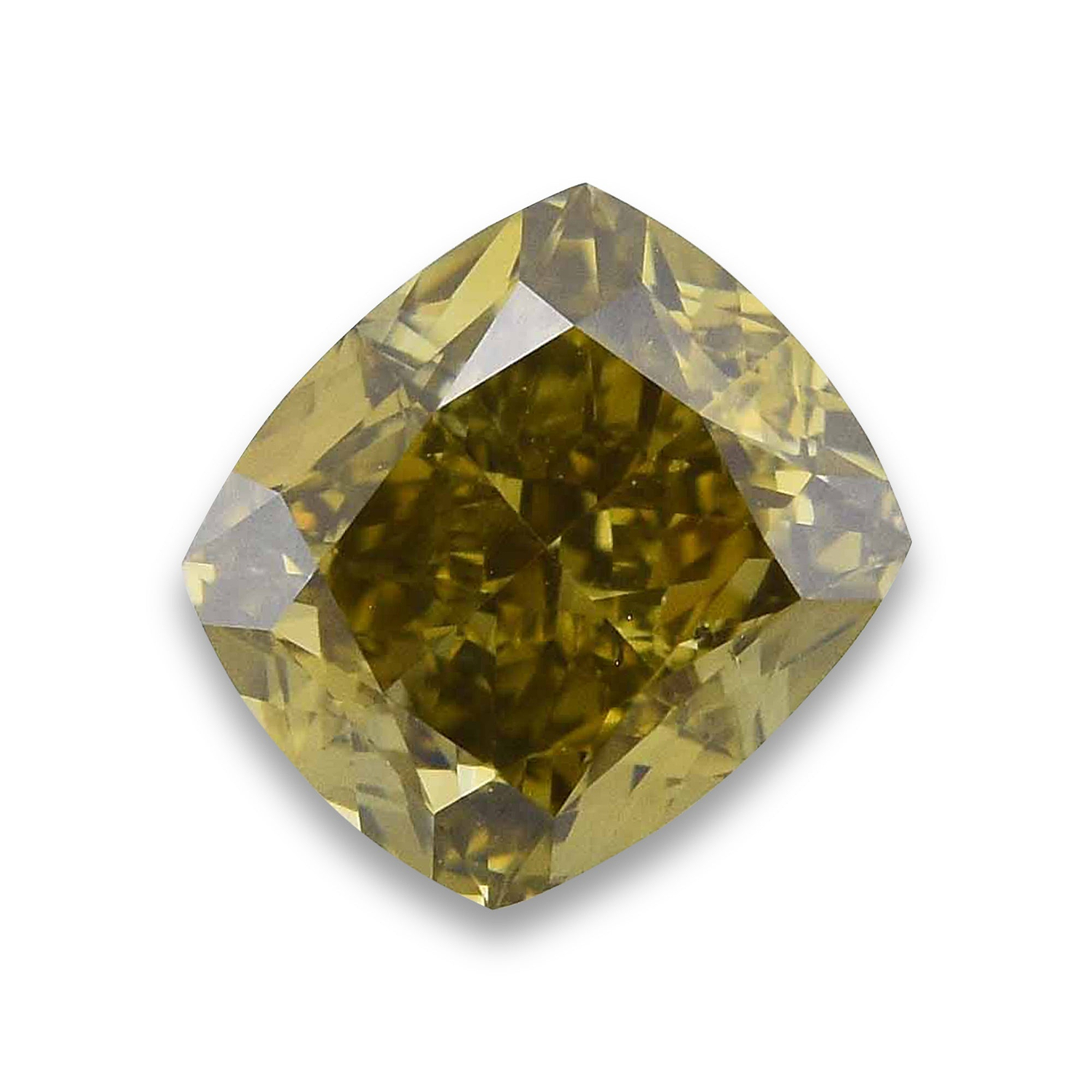 1.01 Carat Fancy Dark Brown Greenish Yellow Cushion Diamond SI1 GIA