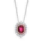 Oval Pigeon Blood Ruby and Diamond Double Halo Pendant