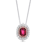 Oval Pigeon Blood Ruby and Diamond Double Halo Pendant